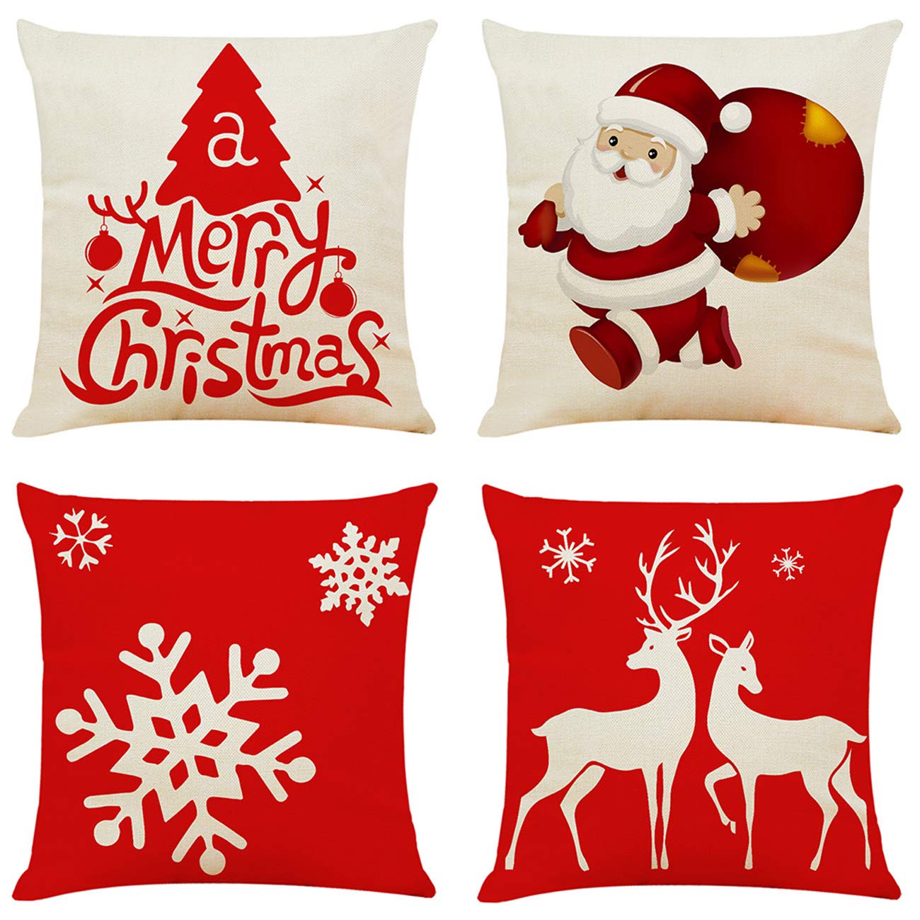 Red and Cream Christmas Pillow Covers, Set of 4
